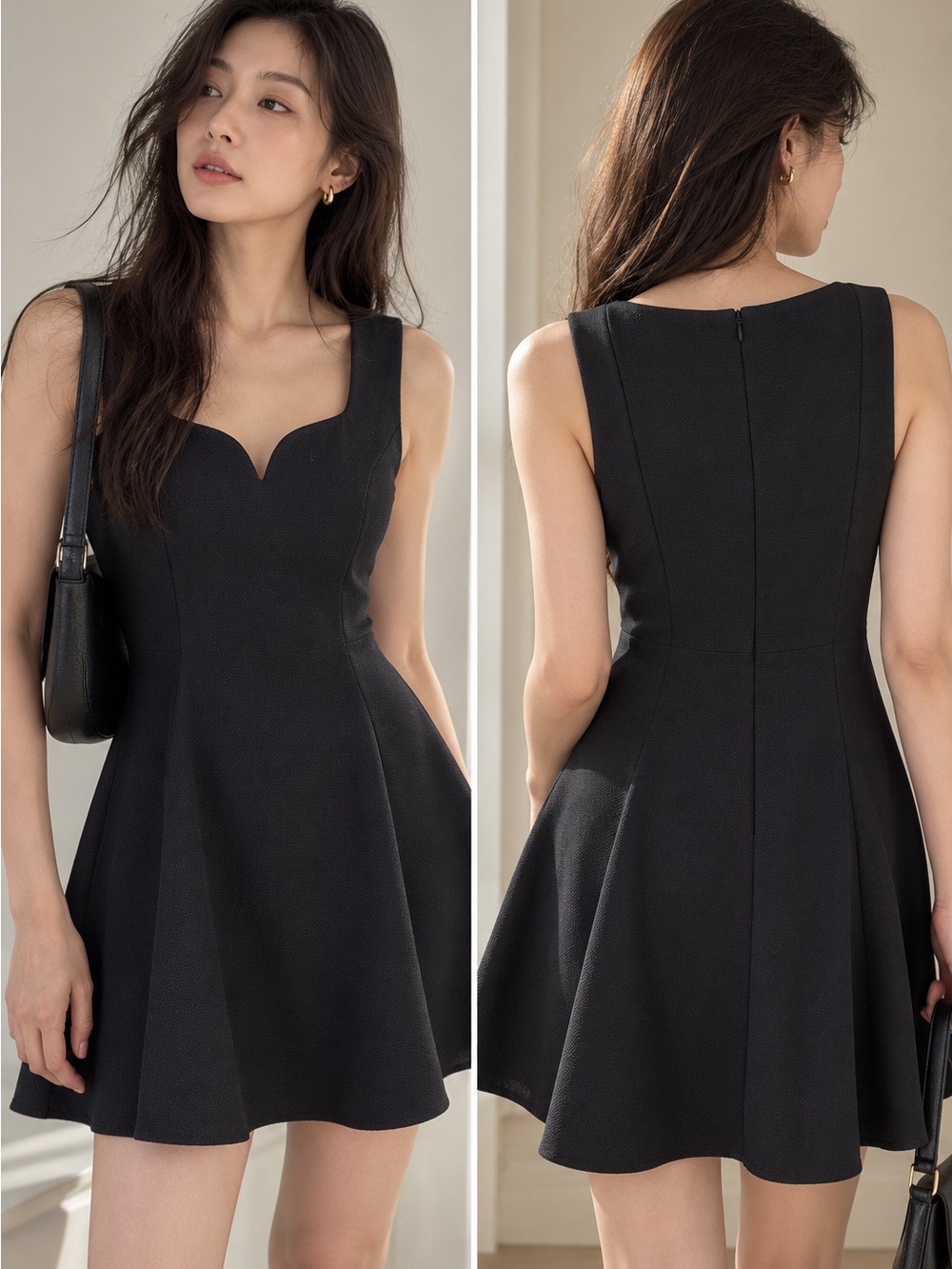 Black Fit-and-Flare Sweetheart Neckline Dress